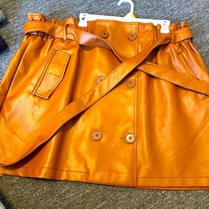 Brown fake Leather Skirt